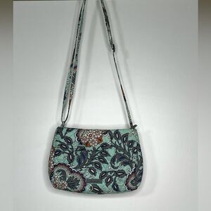 Vera Bradley Hipster Crossbody Purse Shoulder Bag Tote Fan Flowers Mint Green